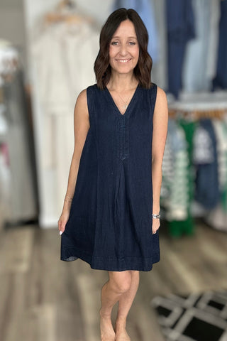 Vanessa V Neck Sleeveless Denim Dress - The Funky Zebras Clear Lake