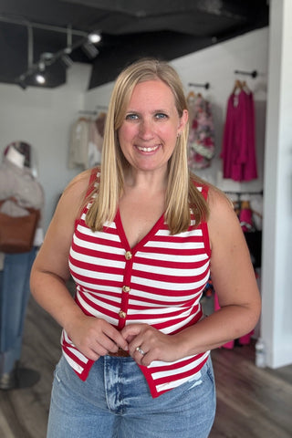 Willow Stripe Button Front Tank - The Funky Zebras Clear Lake