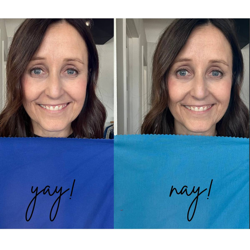 yay nay - Color Analysis of two different shades of blue on brunette model