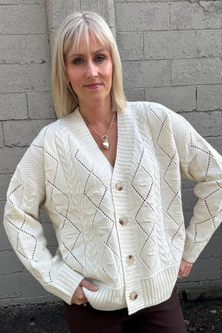 Zoey Cream Button Up Cardigan - The Funky Zebras Clear Lake