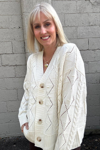 Zoey Cream Button Up Cardigan - The Funky Zebras Clear Lake