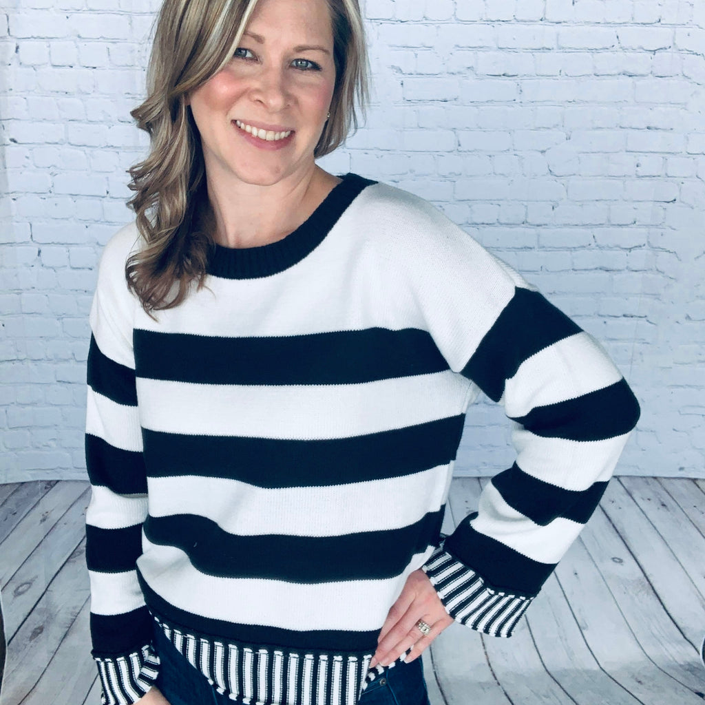Penni Striped Pullover Sweater-Sweaters-Hem & Thread-The Funky Zebras Clear Lake | Women's Fashion Boutique in Clear Lake, Iowa