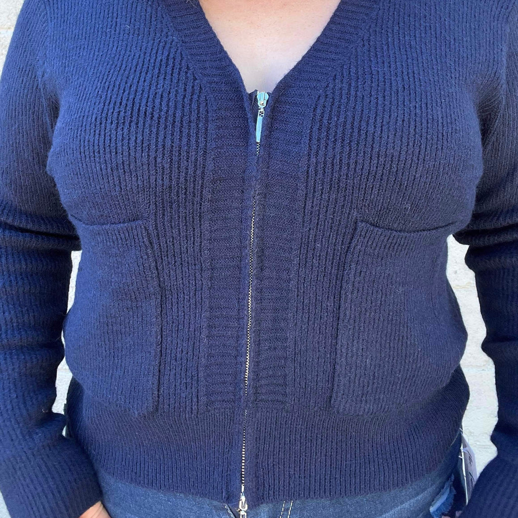 Danielle Navy Zip Up-See You Soon-The Funky Zebras Clear Lake | Women's Fashion Boutique in Clear Lake, Iowa